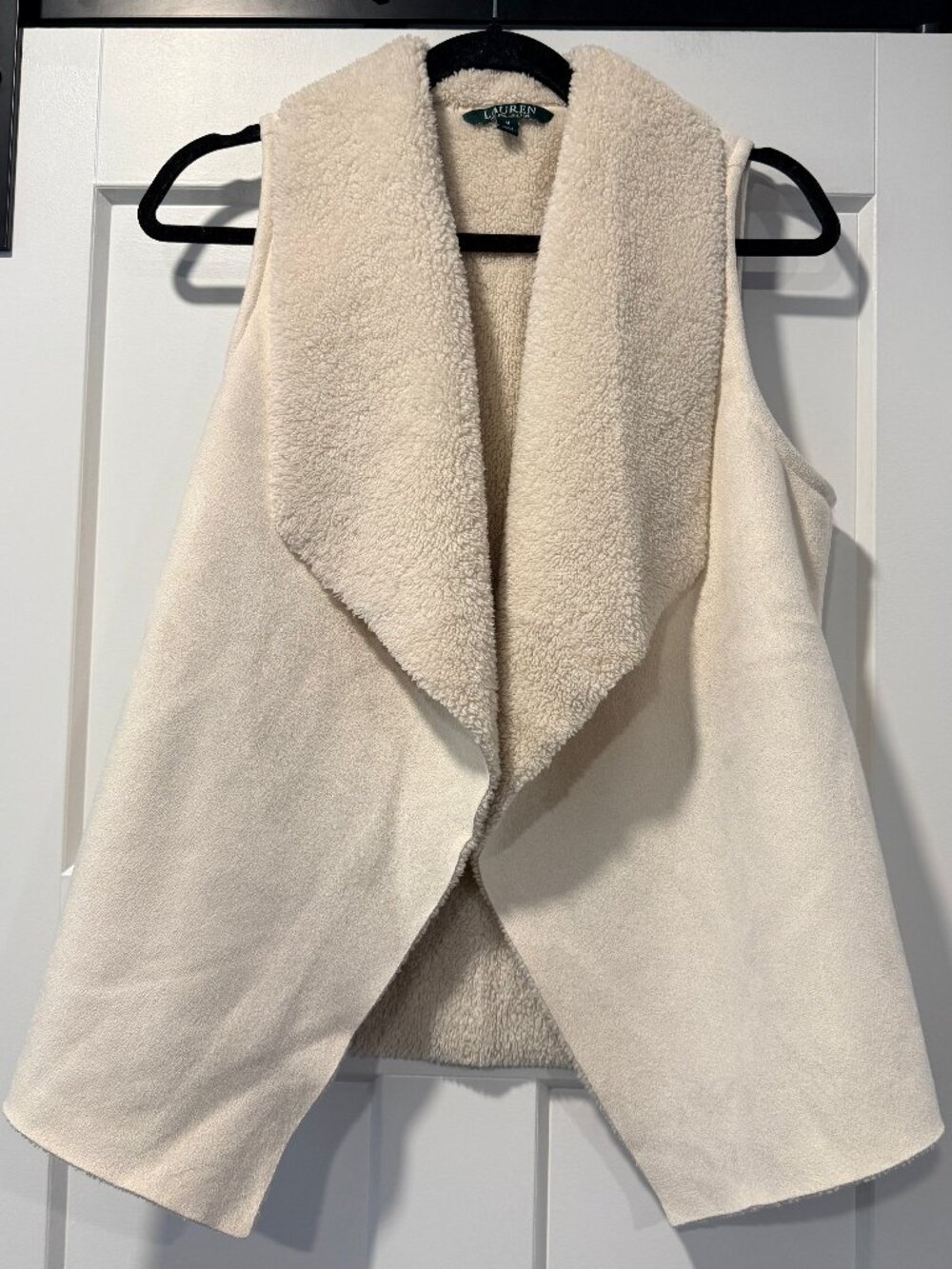 Lauren Ralph Lauren Sherpa-Style Asymmetrical Cozy Off-White Open Vest